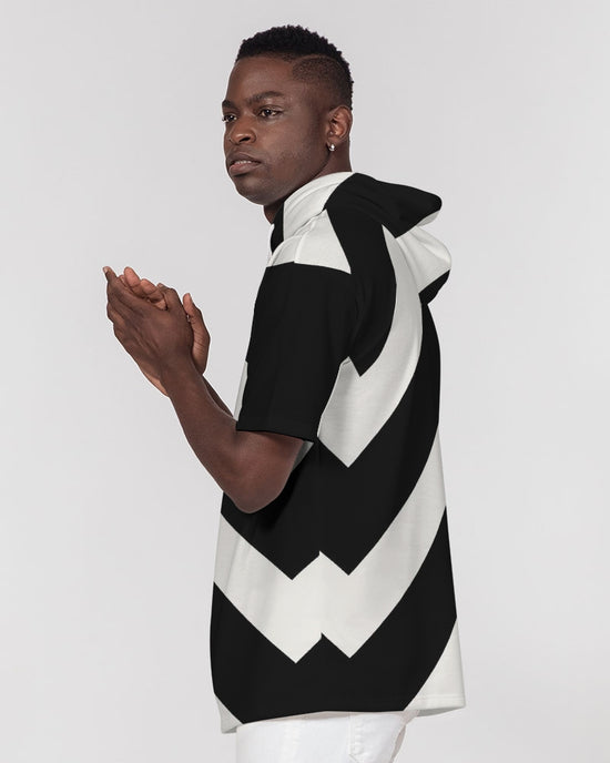 Black & White Stripe Premium Heavyweight Short Sleeve Hoodie