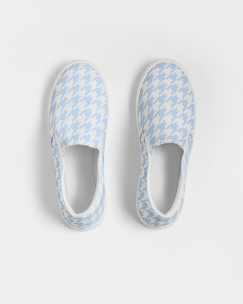 Pale Blue Large Houndstooth Men's Slip On Canvas Shoe