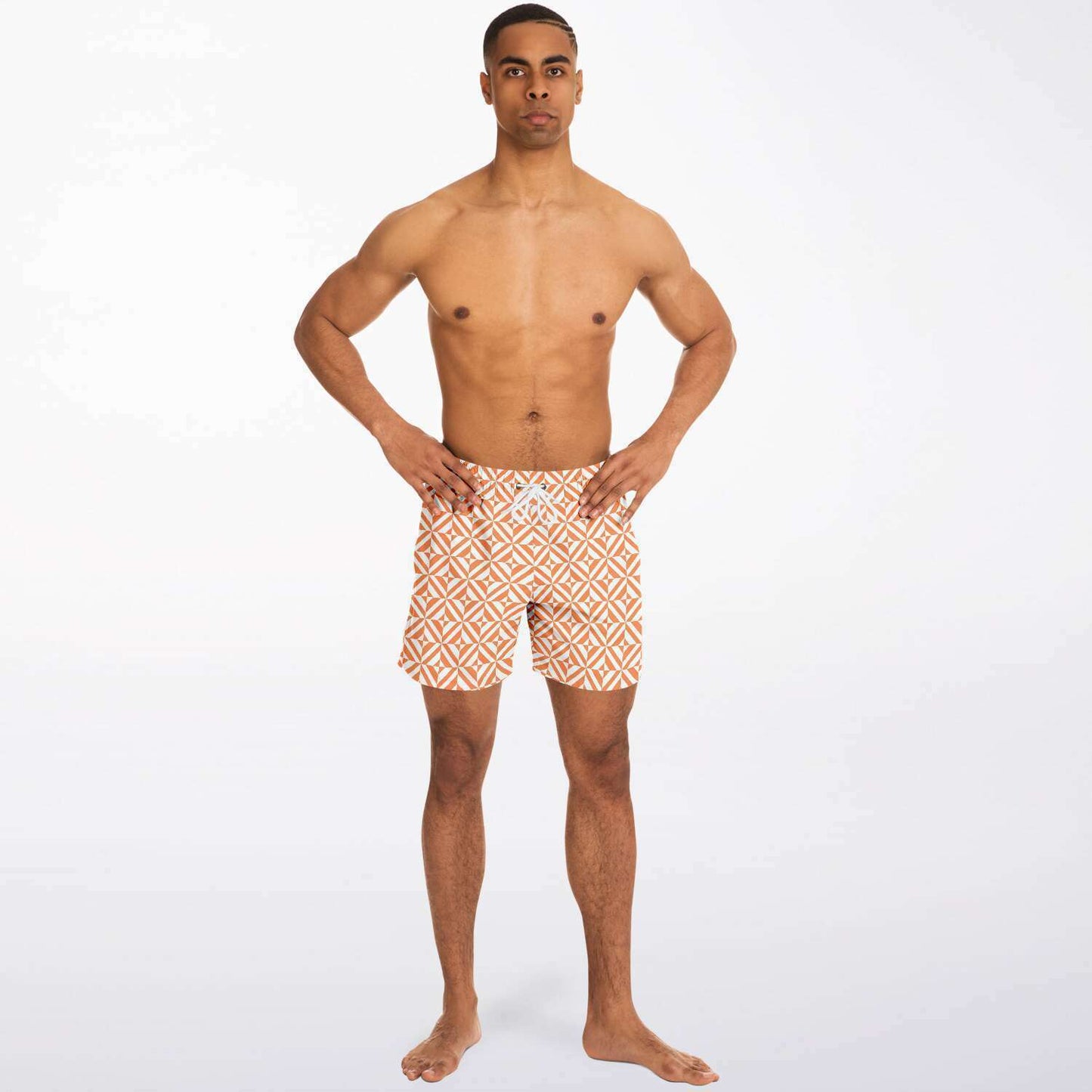 Orange Geometric Pattern Swim Shorts