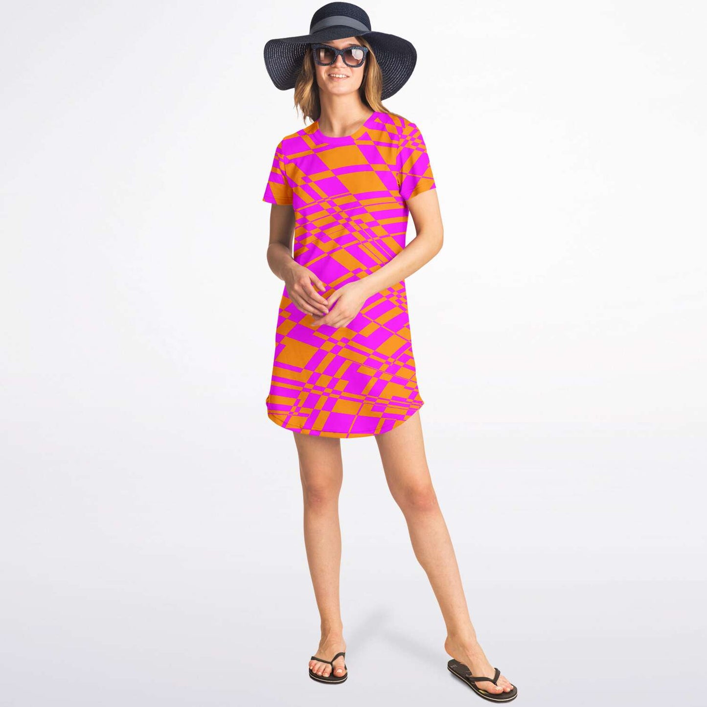 Fuchsia & Orange Warp T Shirt Dress