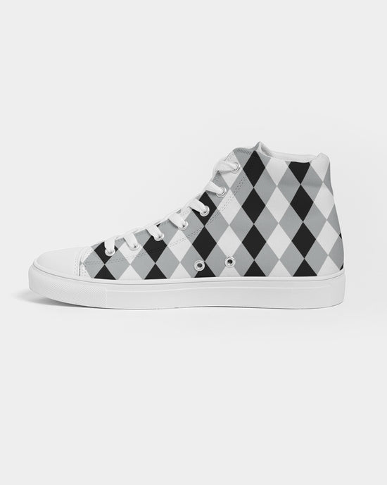 Harlequin Check Concrete Black & White Men's Hightop Canvas Shoes