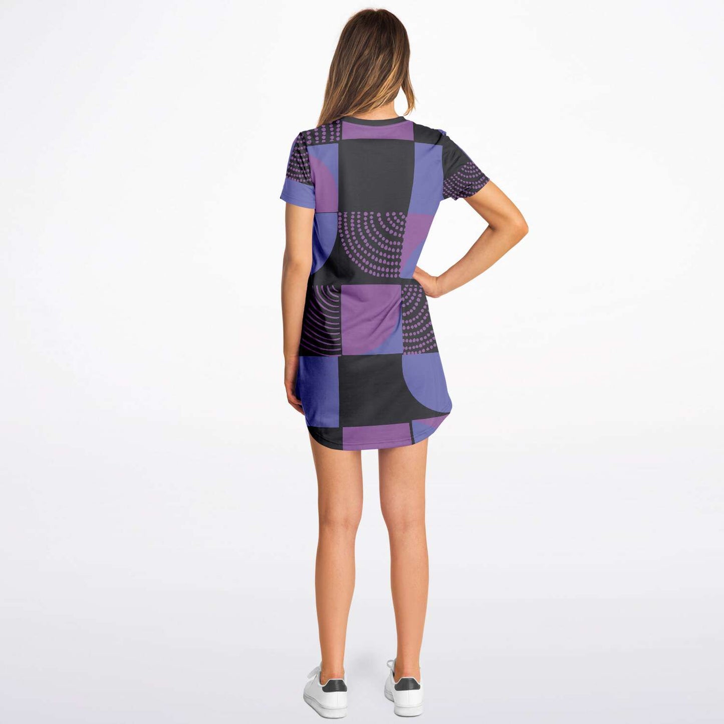 Blue Violet Black Geometric T Shirt Dress