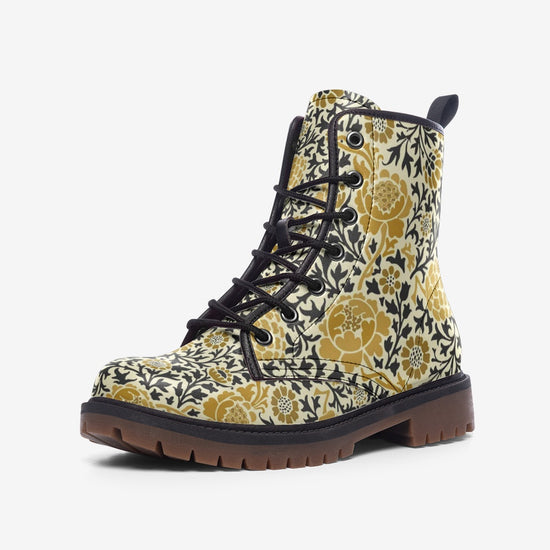 Milk Chrysanthemum Lace Up Boots