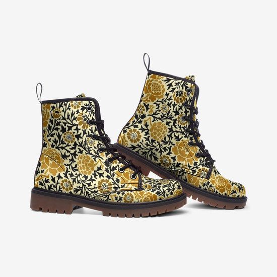 Milk Chrysanthemum Lace Up Boots