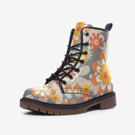 Orange & Gray Mod Floral Lace Up Boots