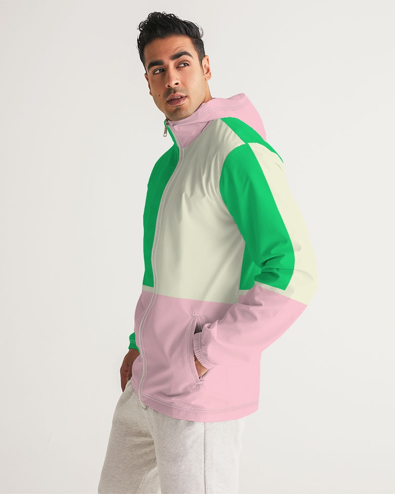 Colorblock in Green Pink & Cream Men's Windbreaker Jacket