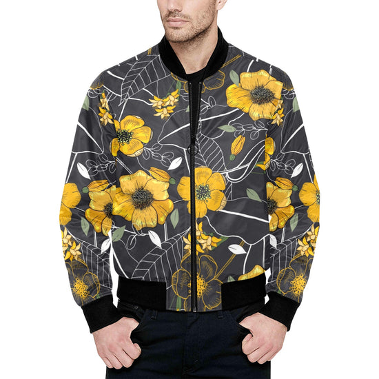Yellow Floral Quilted Bomber Jacket