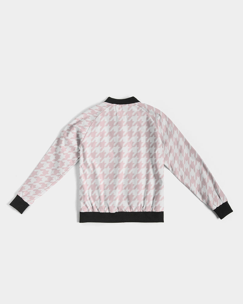 Pale Pink Large Houndstooth Women's Bomber Jacket