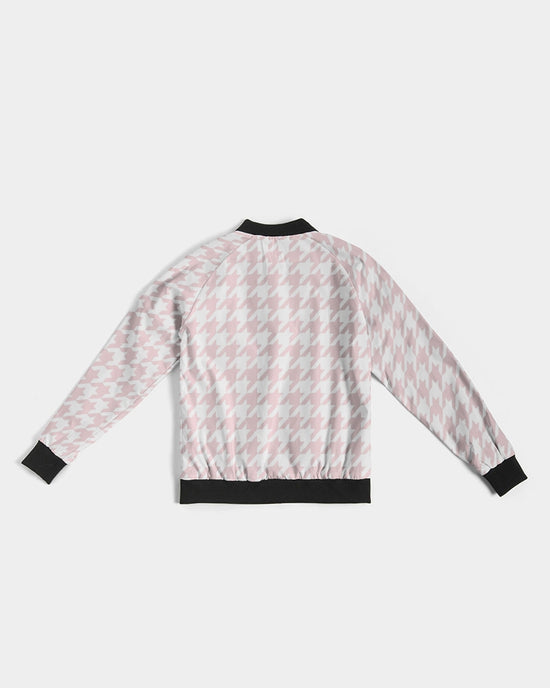 Load image into Gallery viewer, Pale Pink Large Houndstooth Women&amp;#39;s Bomber Jacket
