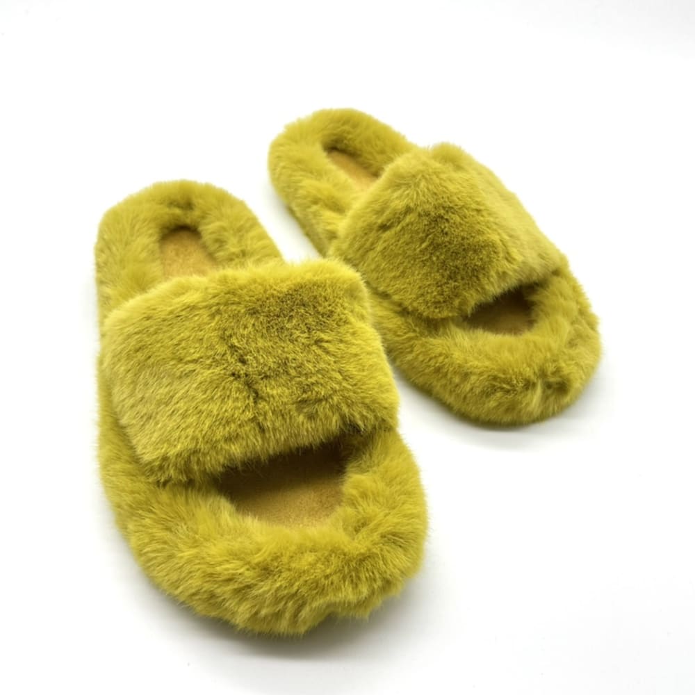 Fluffy Slippers in Chartreuse