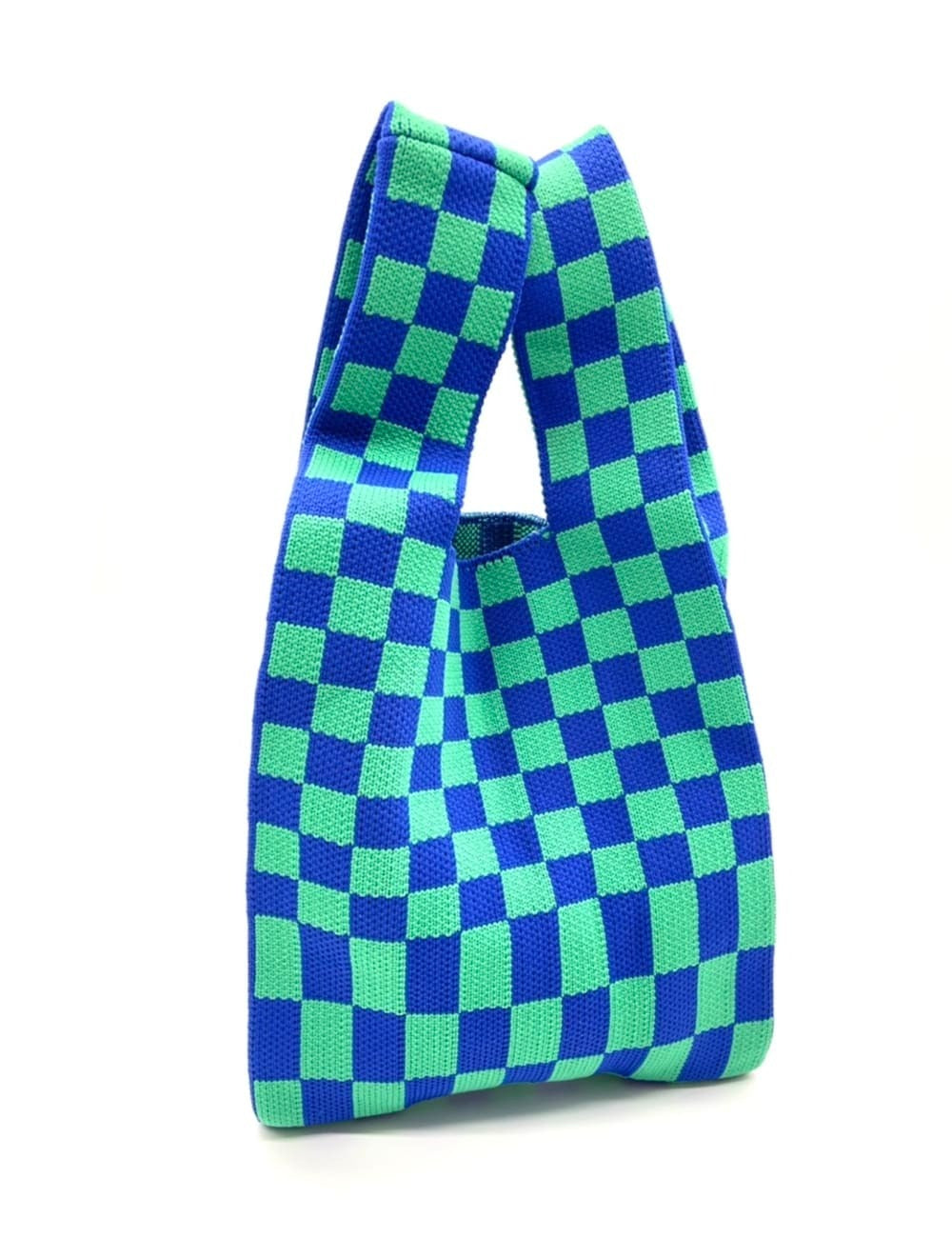 Check Knit Tote Bag in Blue & Green