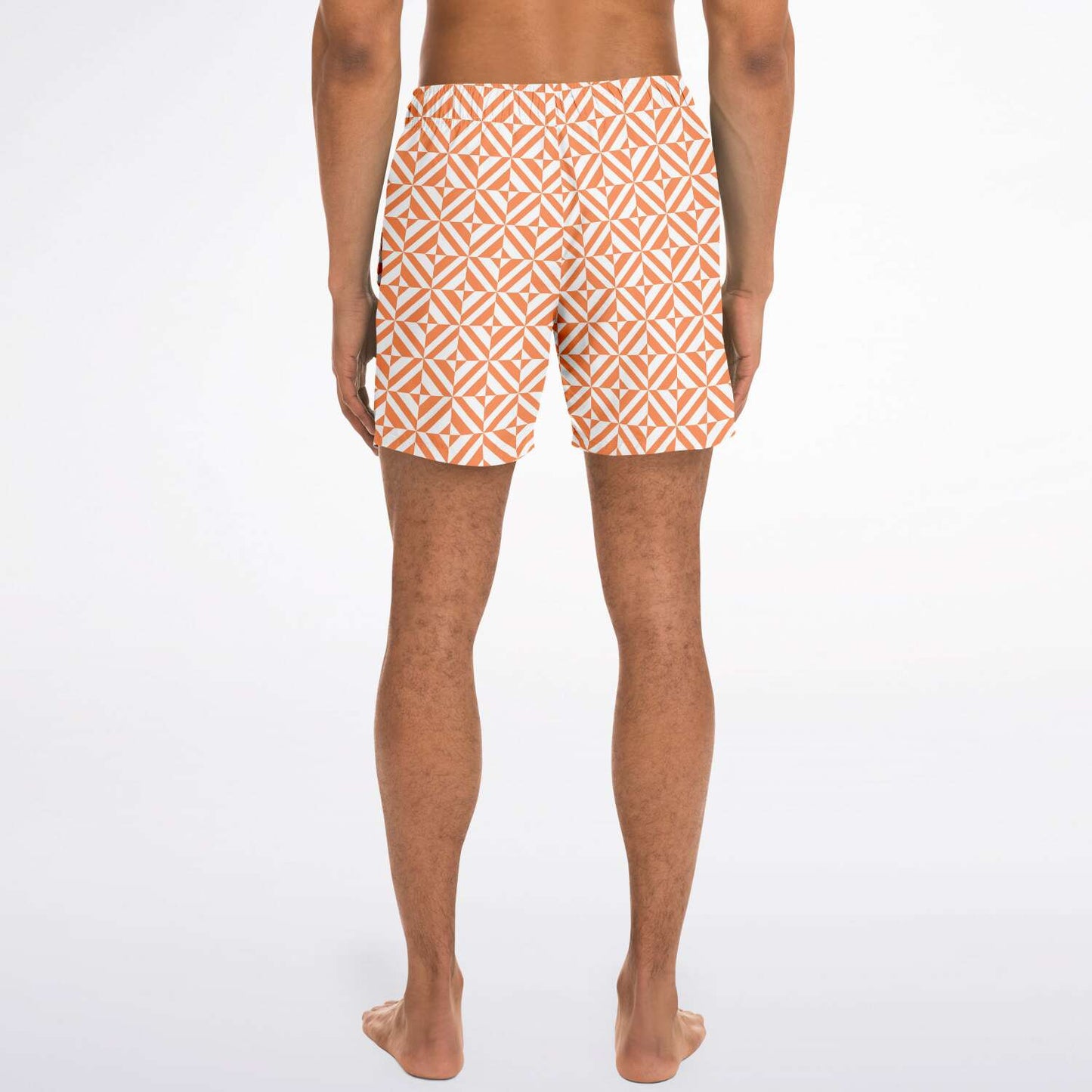 Orange Geometric Pattern Swim Shorts