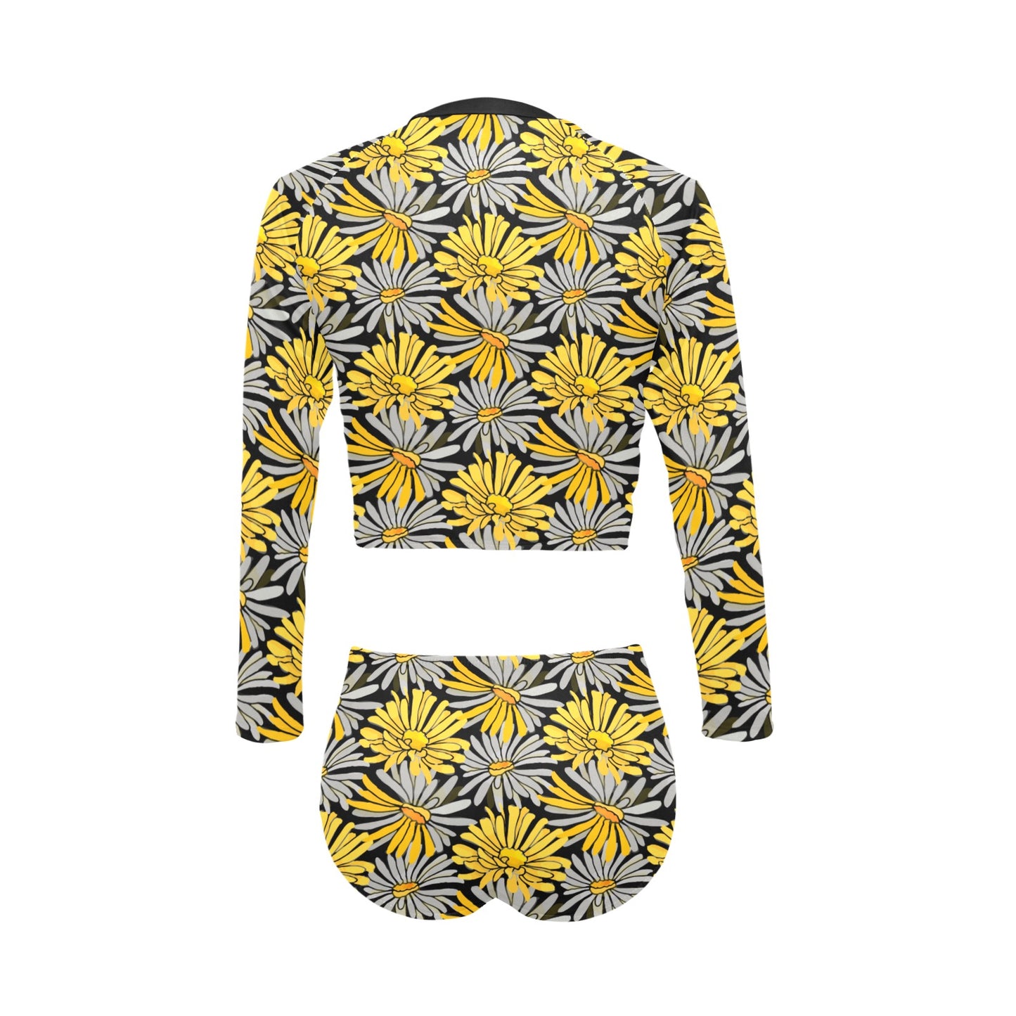 Yellow Pop Floral Long Sleeve Swimsuit Set