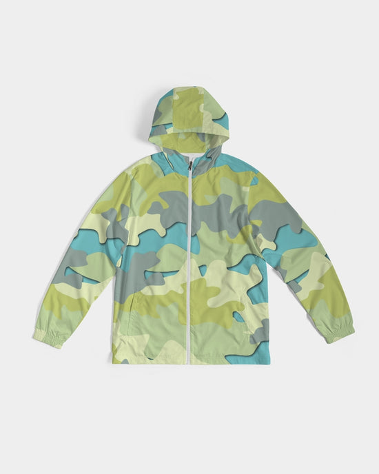 Blue Camo Men's Hooded Windbreaker Jacket