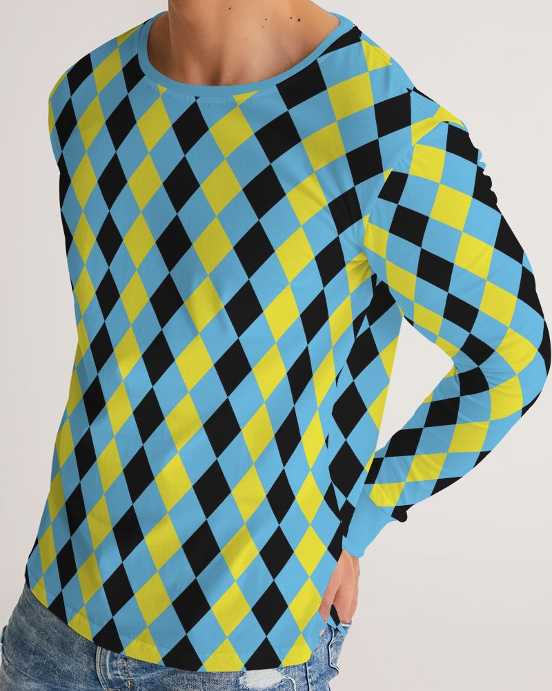 Blue & Yellow Harlequin Check Men's Long Sleeve Tee