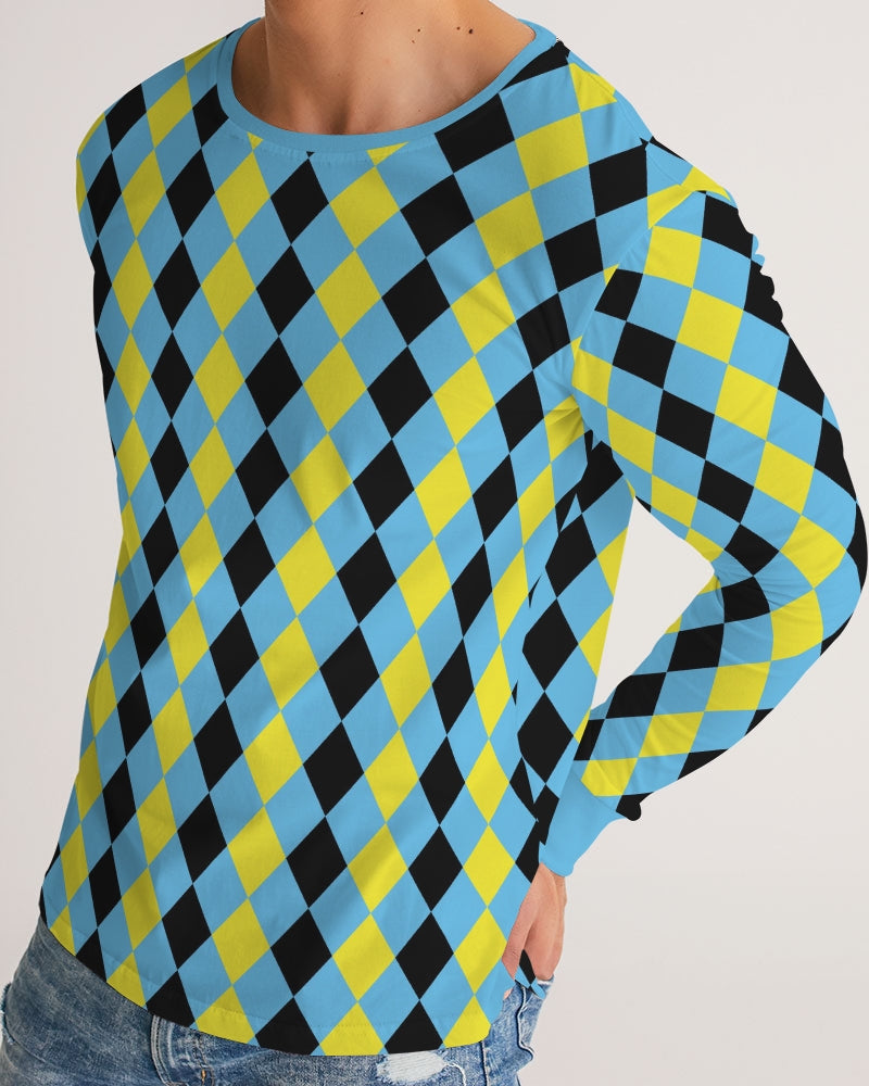 Load image into Gallery viewer, Blue &amp;amp; Yellow Harlequin Check Men&amp;#39;s Long Sleeve Tee
