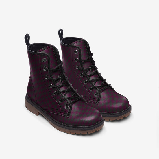 Red Wine Abstract Checkerboard Lace Up Boots