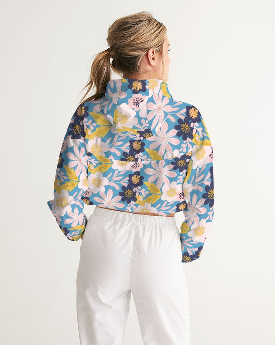 Blue Frisky Floral Women's Cropped Windbreaker