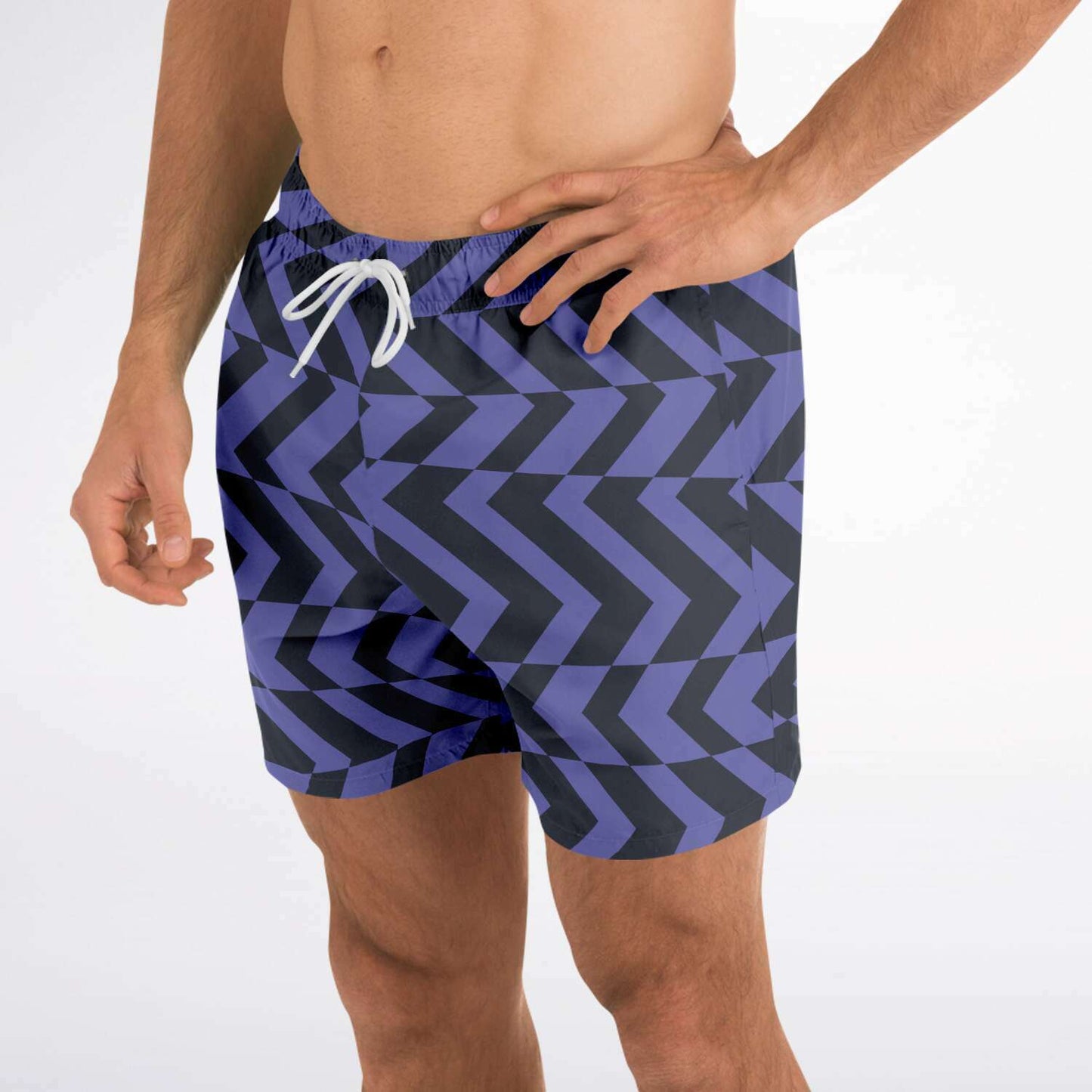 Blue Violet & Charcoal Abstract Striped Swim Shorts