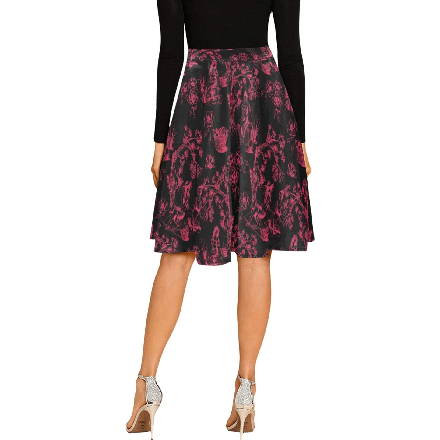 Toile de Jouy Pleated Midi Skirt in Red