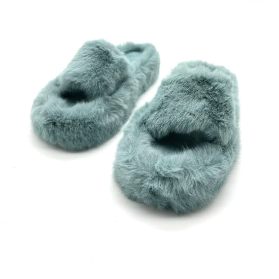 Fluffy Slippers in Sea Blue