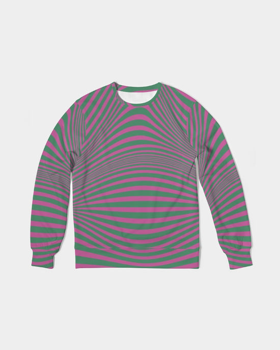 Fuchsia & Green Optical Men's French Terry Pullover Sweatshirt