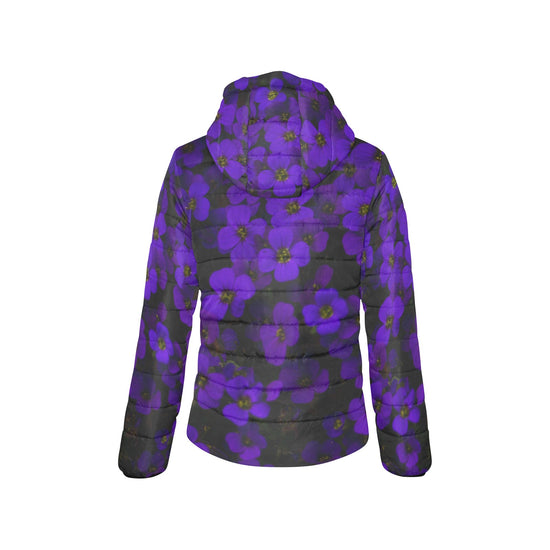 Midnight Purple Flower Women's Hooded Puffer Jacket