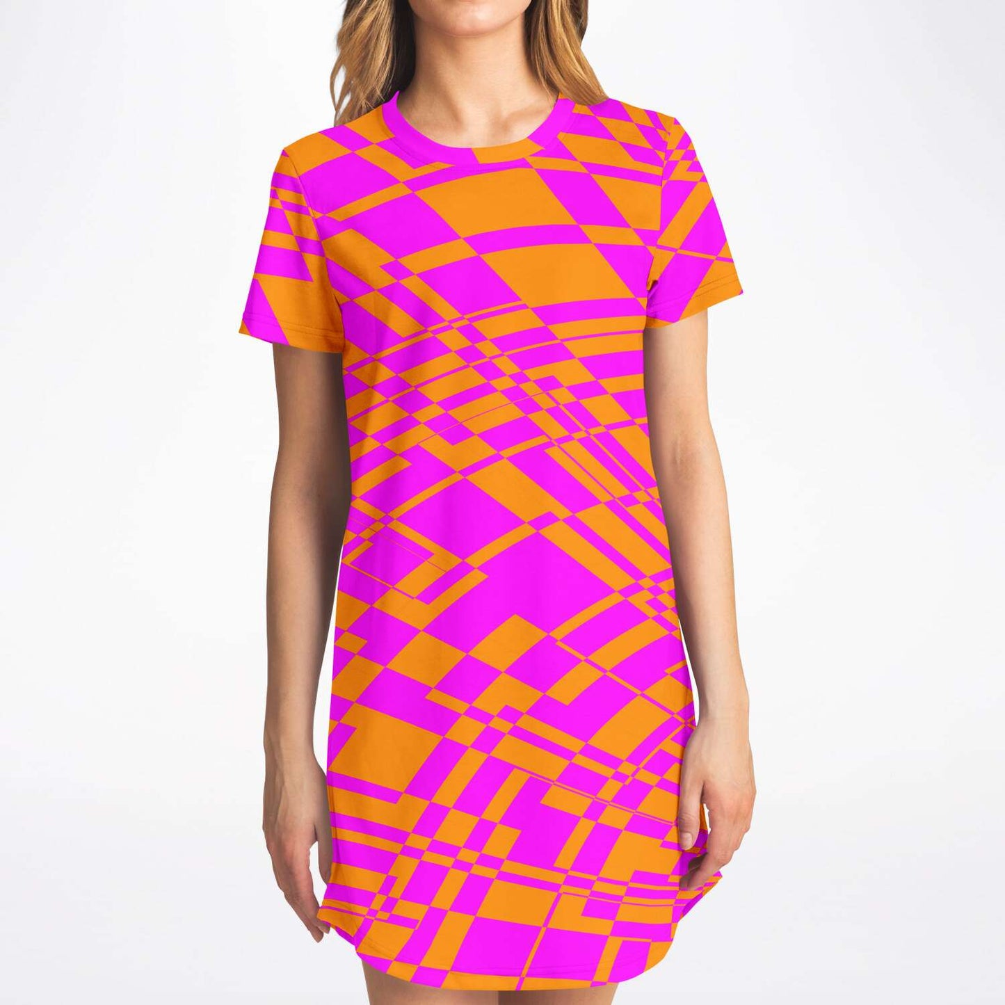 Fuchsia & Orange Warp T Shirt Dress