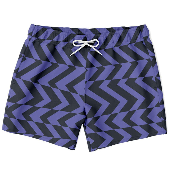 Blue Violet & Charcoal Abstract Striped Swim Shorts