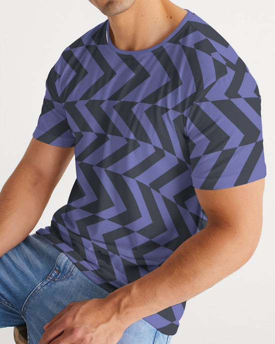 Blue Violet Charcoal Abstract Striped Men's T Shirt