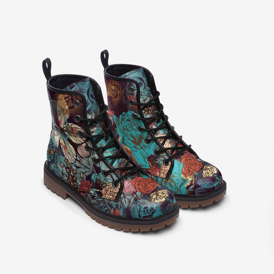 Vintage Floral Butterfly Lace Up Boots