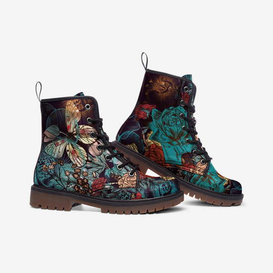 Vintage Floral Butterfly Lace Up Boots