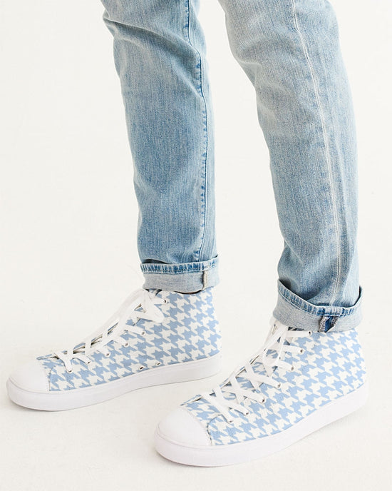 Baby Blue Large Houndstooth Men's Hightop Canvas Shoe