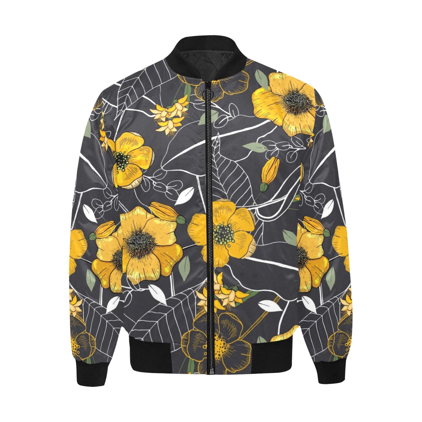 Yellow Floral Quilted Bomber Jacket