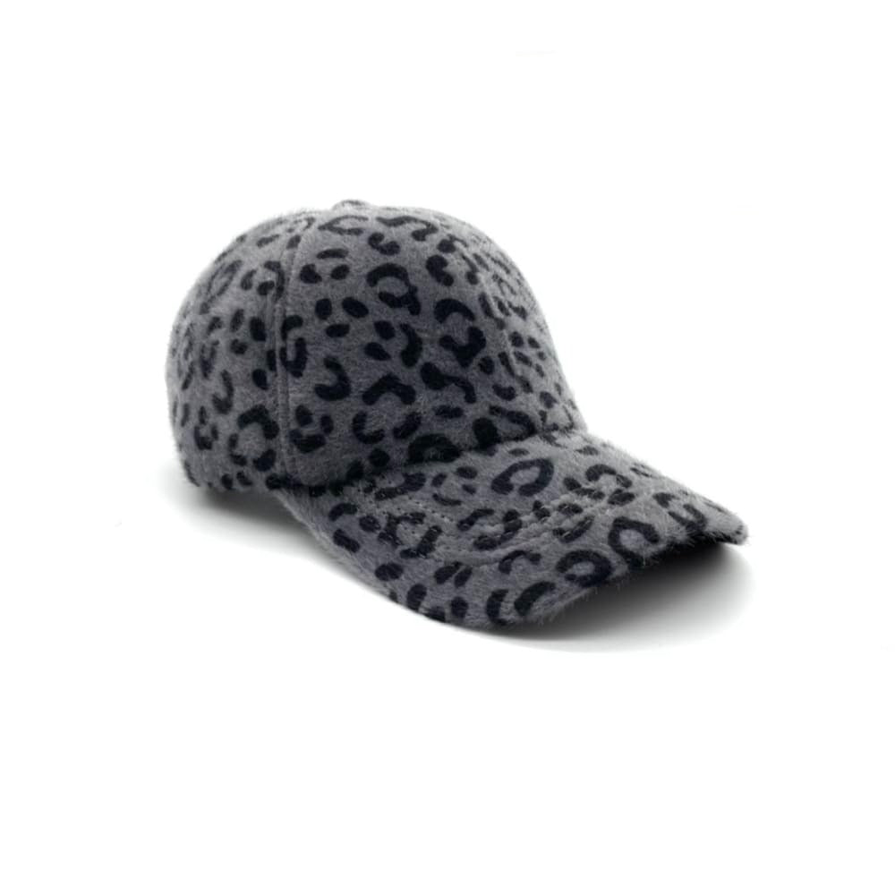 Fluffy Leopard Cap in Dark Gray