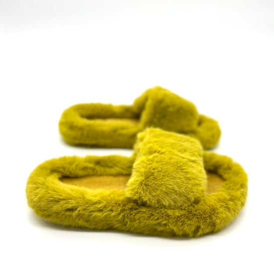 Fluffy Slippers in Chartreuse