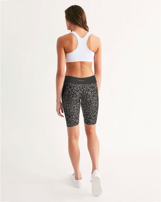 Leopard Pattern in Coal Women's Mid-Rise Bike Shorts