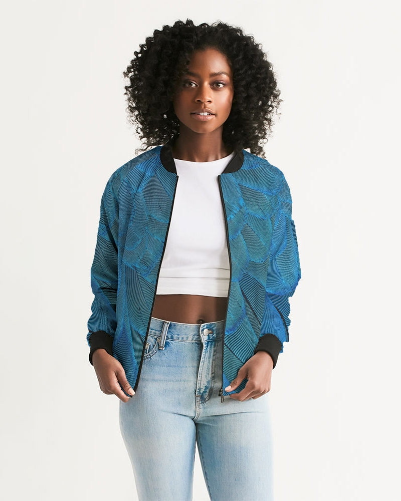 Brilliant Blue Feathers Women's Bomber Jacket