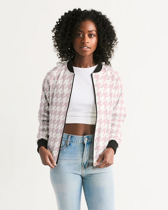 Pale Pink Large Houndstooth Women's Bomber Jacket