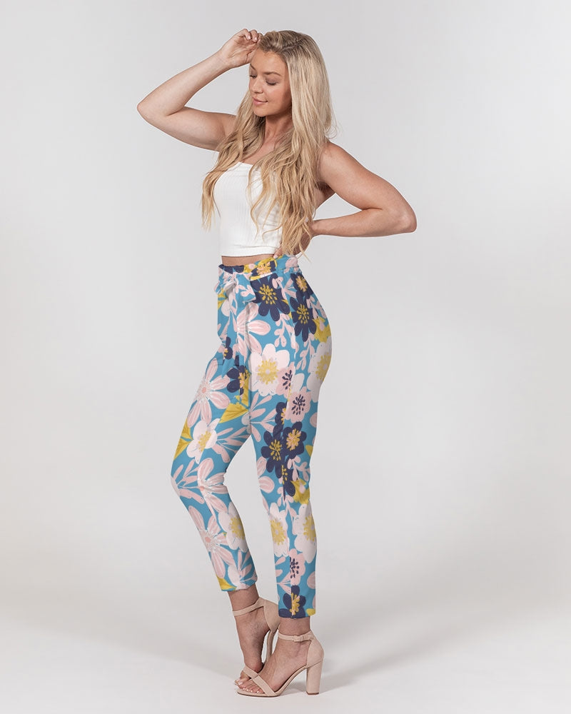 Blue Frisky Floral Women's Belted Tapered Pants