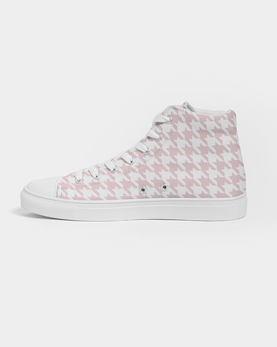 Pale Pink Large Houndstooth Women's Hightop Canvas Shoe