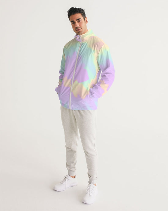 Lilac Mint Tie Dye Men's Windbreaker Hooded Jacket