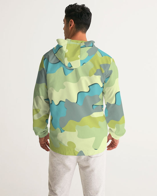 Blue Camo Men's Hooded Windbreaker Jacket