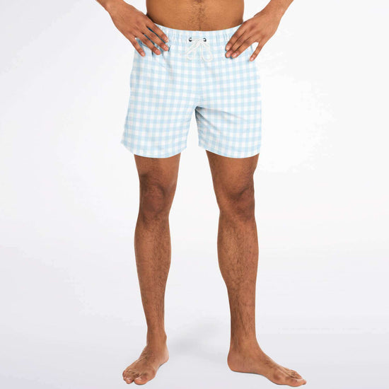 Pale Blue Gingham Check Swim Shorts