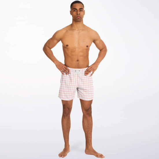 Load image into Gallery viewer, Pale Pink Gingham Check Swim Shorts
