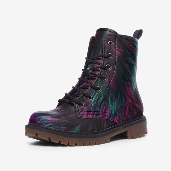 Purple Feather Illusion Black Lace Up Boots