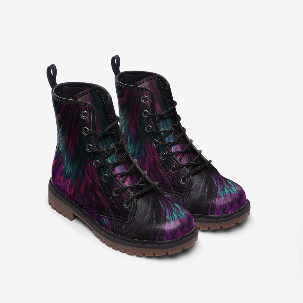 Purple Feather Illusion Black Lace Up Boots