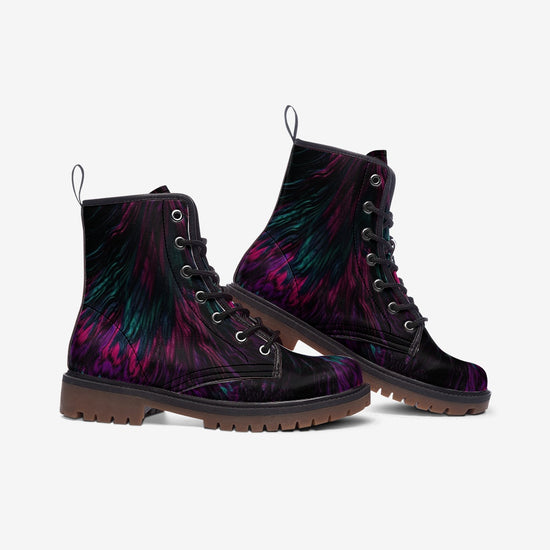 Purple Feather Illusion Black Lace Up Boots