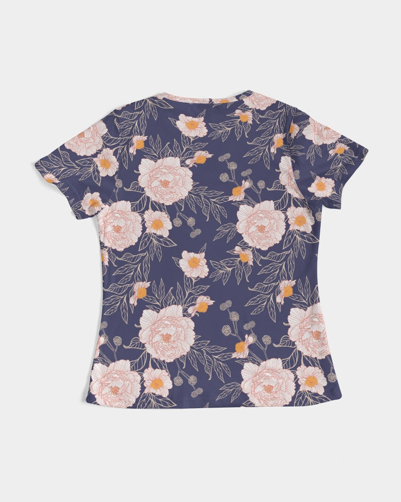 Load image into Gallery viewer, Orange Peonies Floral Orient Blue Women&amp;#39;s Tee
