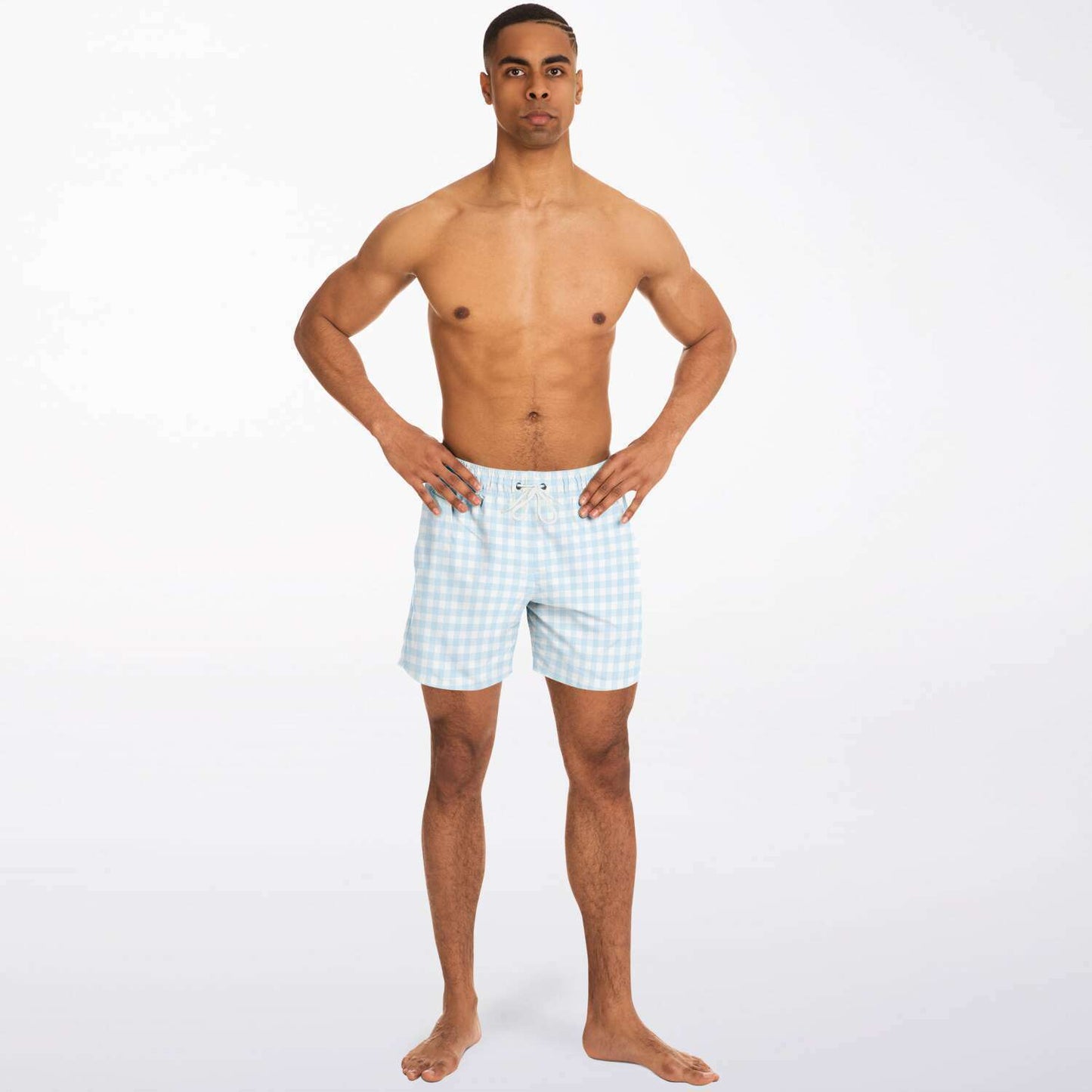 Load image into Gallery viewer, Pale Blue Gingham Check Swim Shorts
